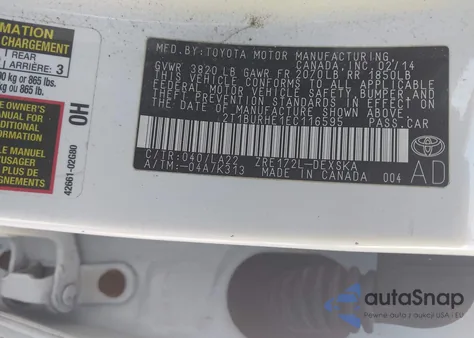 2014 Toyota Corolla S Premium из США, поврежденный, VIN 2T1BURHE1EC116595